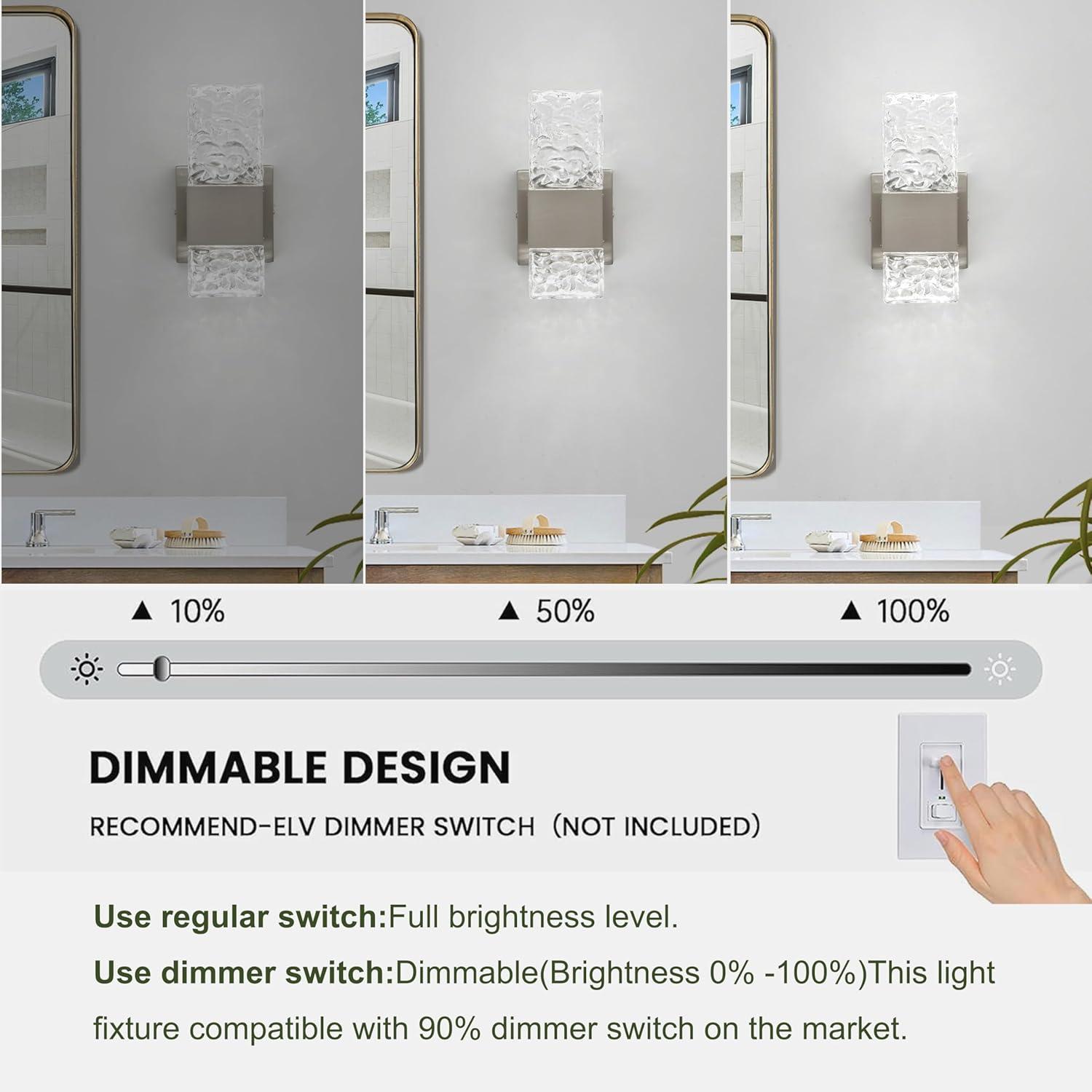 Modern Bathroom Vanity Light fixtures Over Mirror Brushed Nickel Crystal LED Bathroom Lighting fixtures 3 Lights 6000K