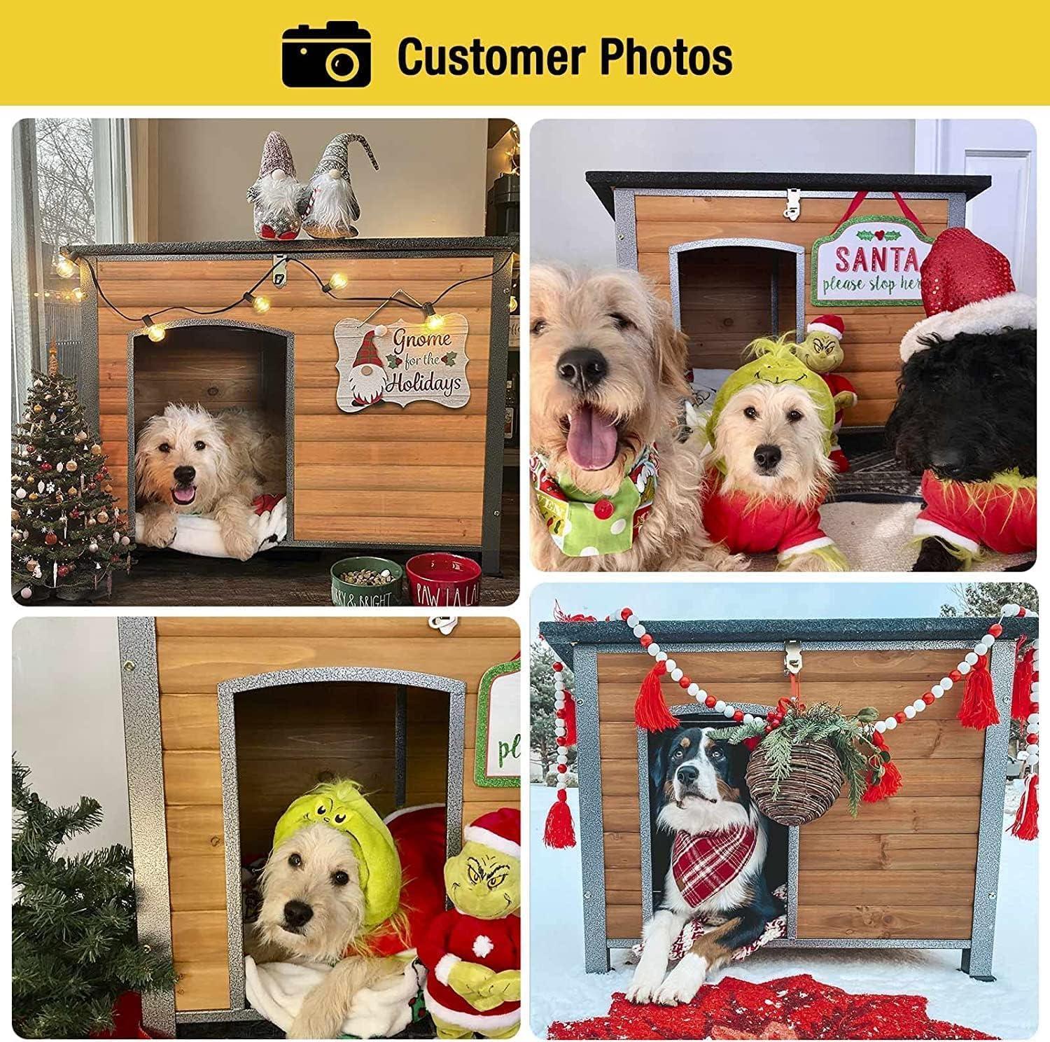 Medium Brown Wooden Dog House with Iron Frame