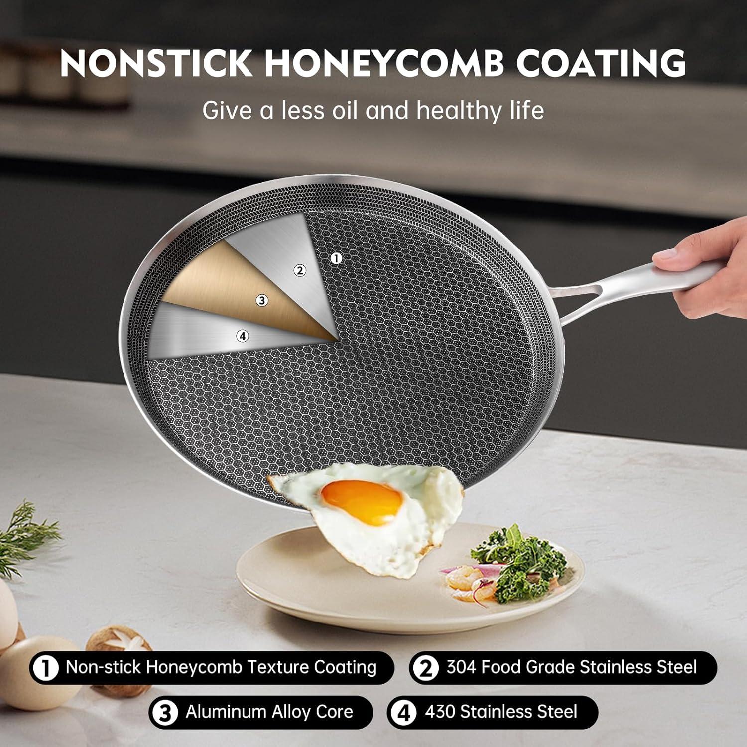 Innerwell 11'' Stainless Stee Nonstick Crepe Panl Honeycomb Coating Flat Skillet Tawa Dosa Tortilla Pan PFOA-Free,Omelet Pan with All Stove Tops Available