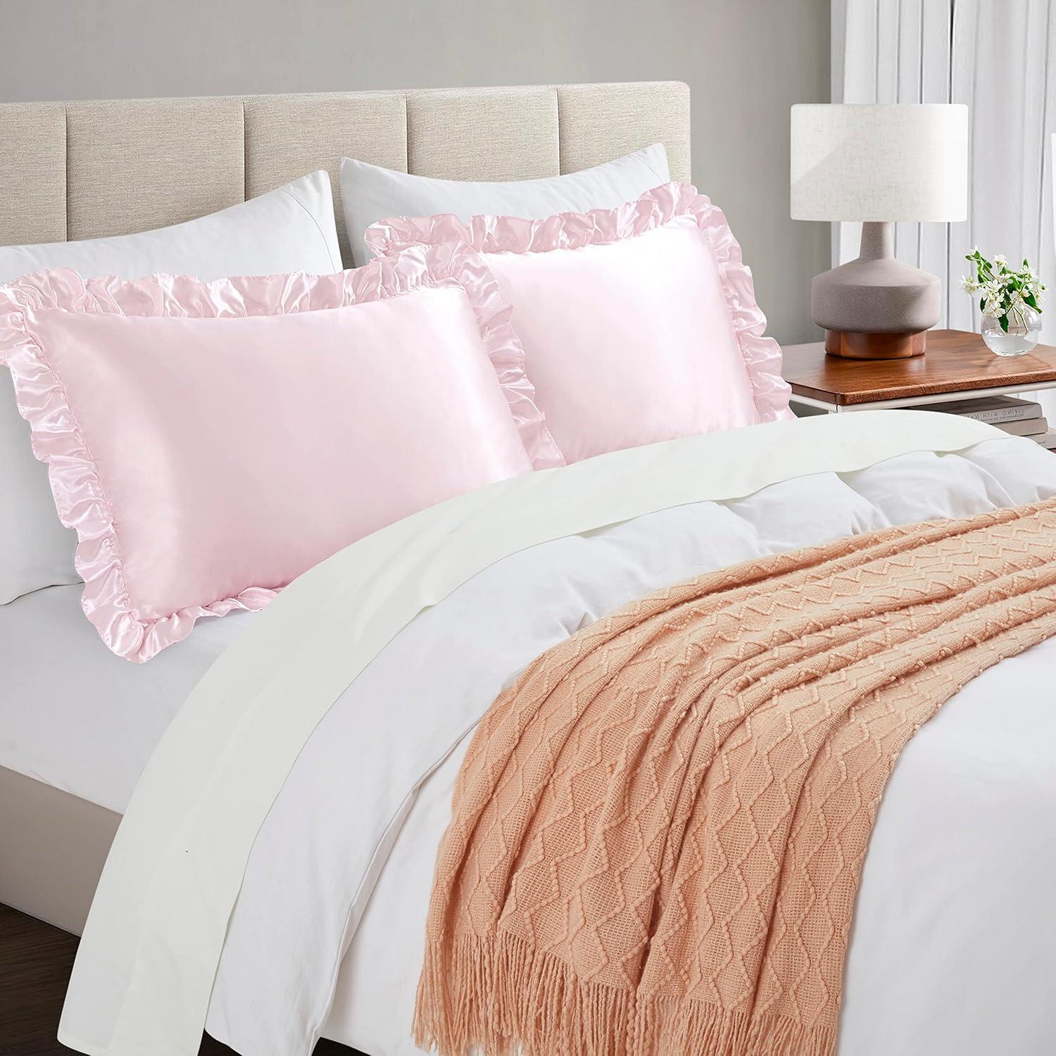 Blush Pink Satin Ruffled Standard/Queen Pillowcase Set