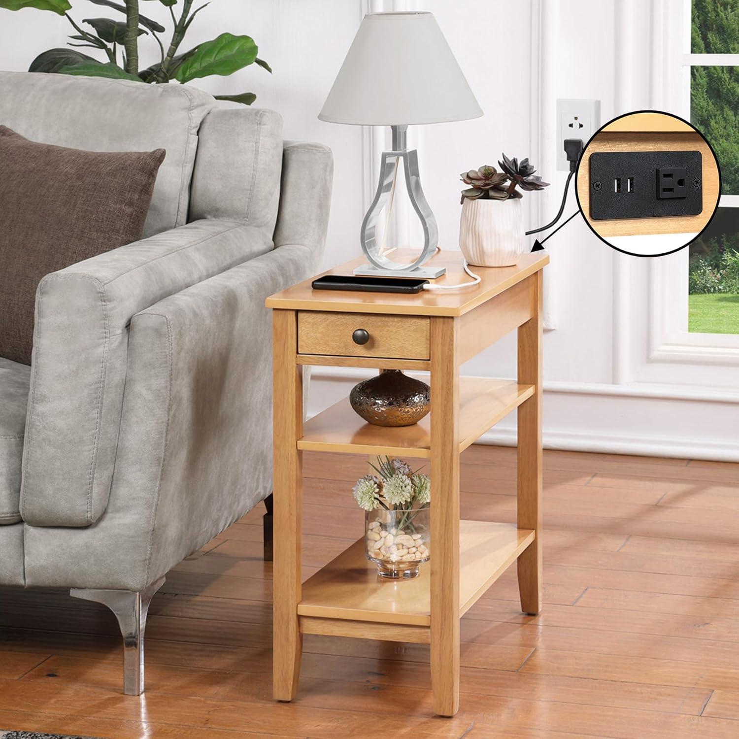 Convenience Concepts American Heritage End Table/Charging Station, Natural