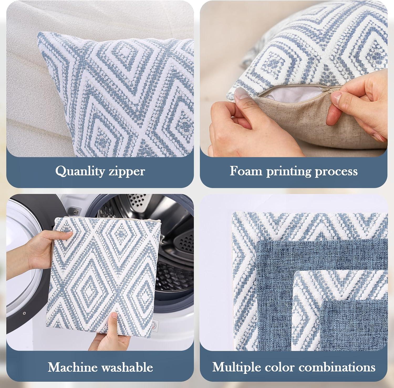 Blue and White Geometric Pattern Cotton Polyester Euro Pillow Covers