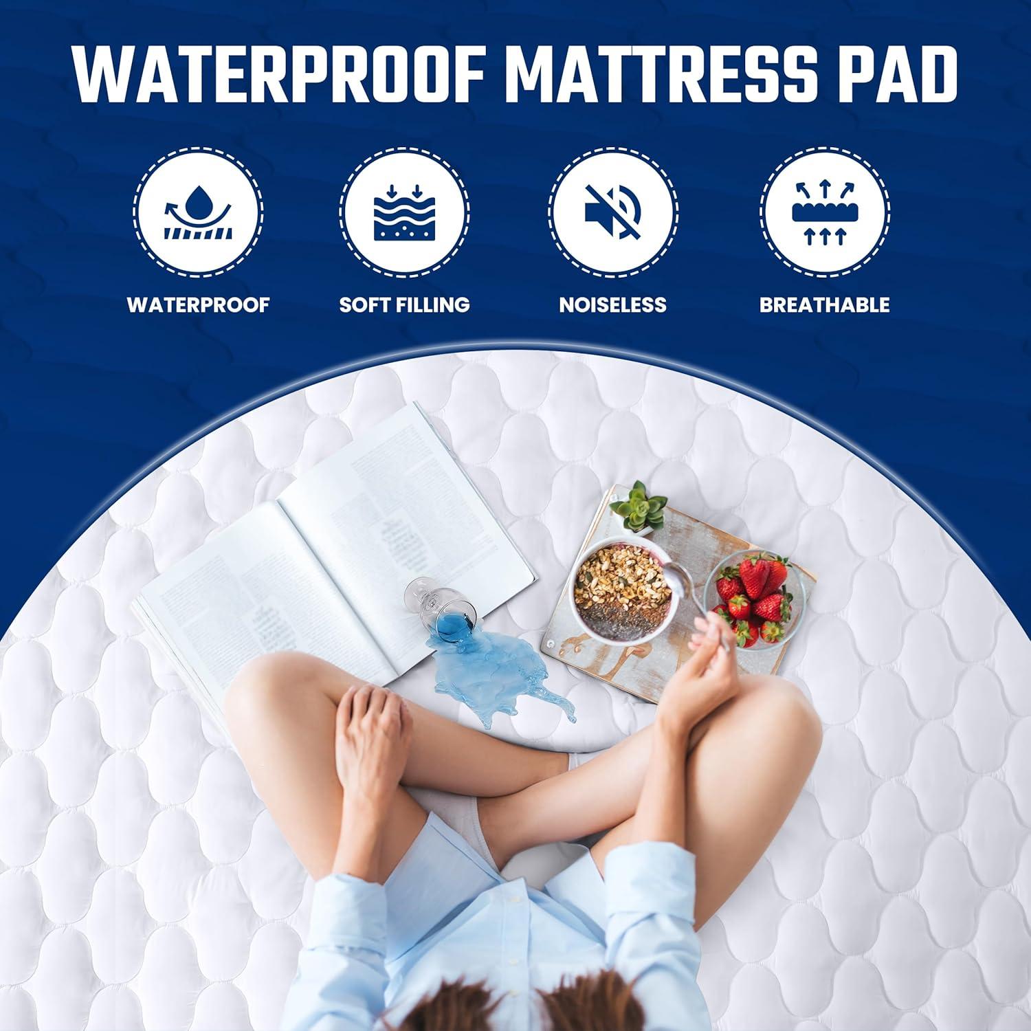 White Quilted Waterproof Queen Mattress Protector Pad