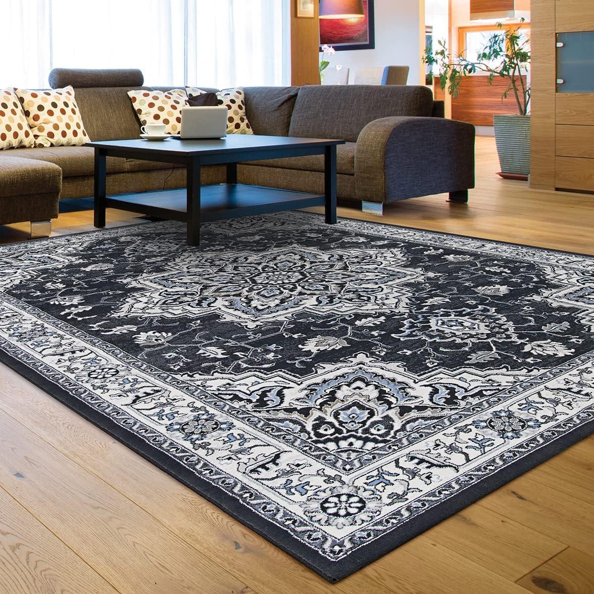 Sultan Treasures 7'10"W x 11'2"L Power-Loomed Harish Area Rug in Charcoal