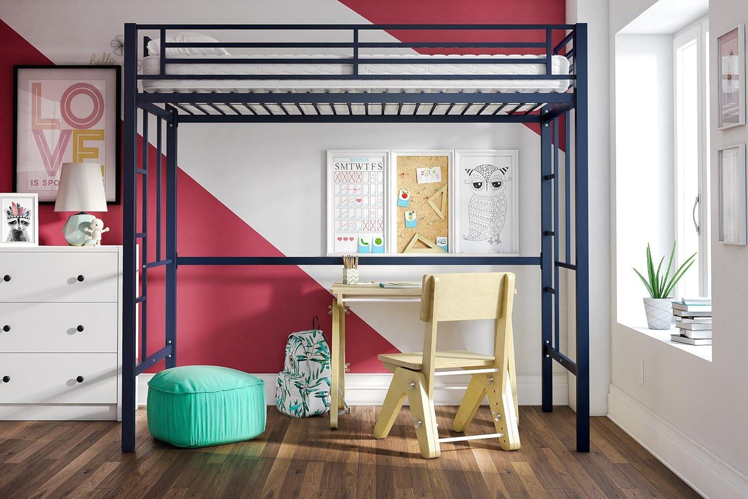 Your Zone Brittain Twin Metal Loft Bed, Pink