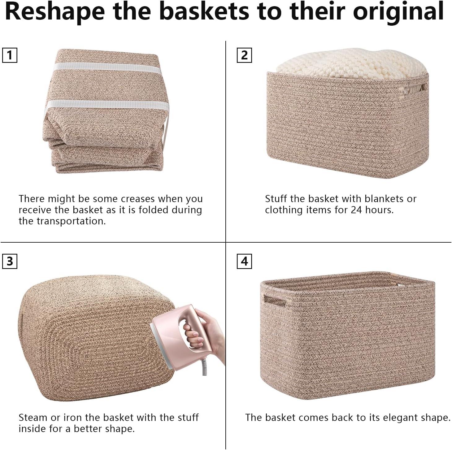 Set of 4 Beige Cotton Rope Rectangular Storage Baskets