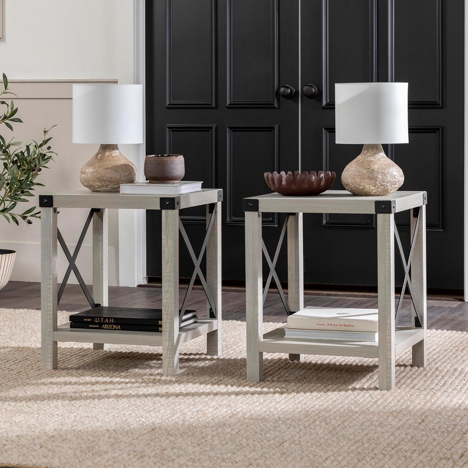 Stone Grey Metal X Frame Rectangular Side Tables Set