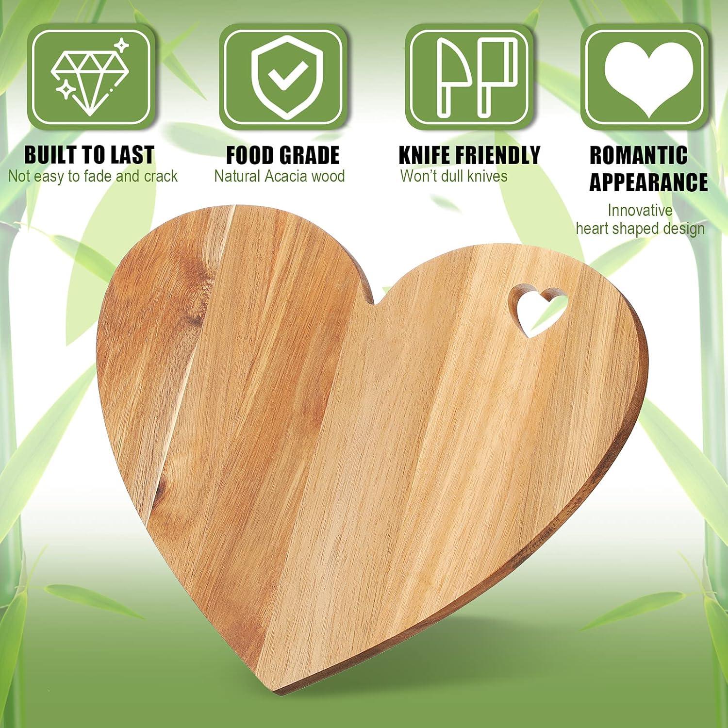 Dadiaei Valentine's Day Gifts Heart Shaped Cutting Board Acacia Wood Bread Cheese Serving Platter Serving Charcuterie Board for Meat Cheese and Vegetables(Heart Hole Style)
