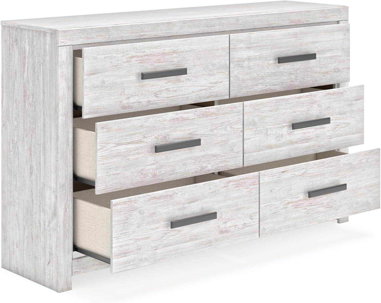 Whitewash Transitional 6-Drawer Dresser with Black Handles