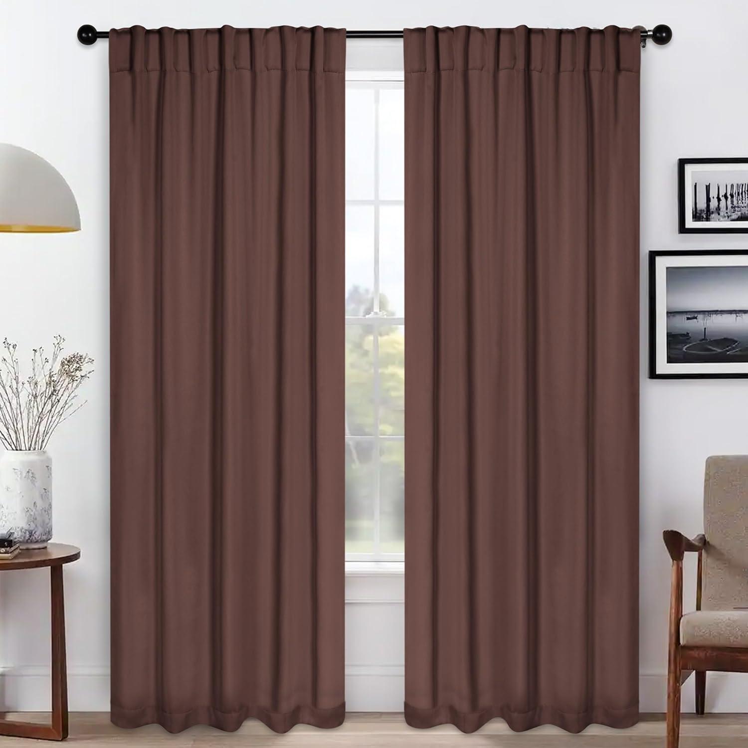 Cappuccino Polyester Blackout Back Tab Curtains, 52" x 72"