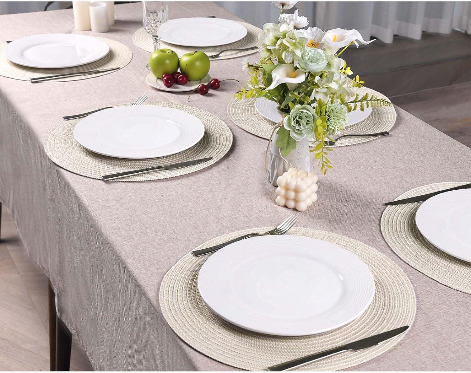 Asija Placemats，Round Cotton Braided Table Place Mats Braided Coaster Placemas Non-Slip Table Mats Placemats Set of 4 for in door Dining Kitchen Table Washable 15 inch