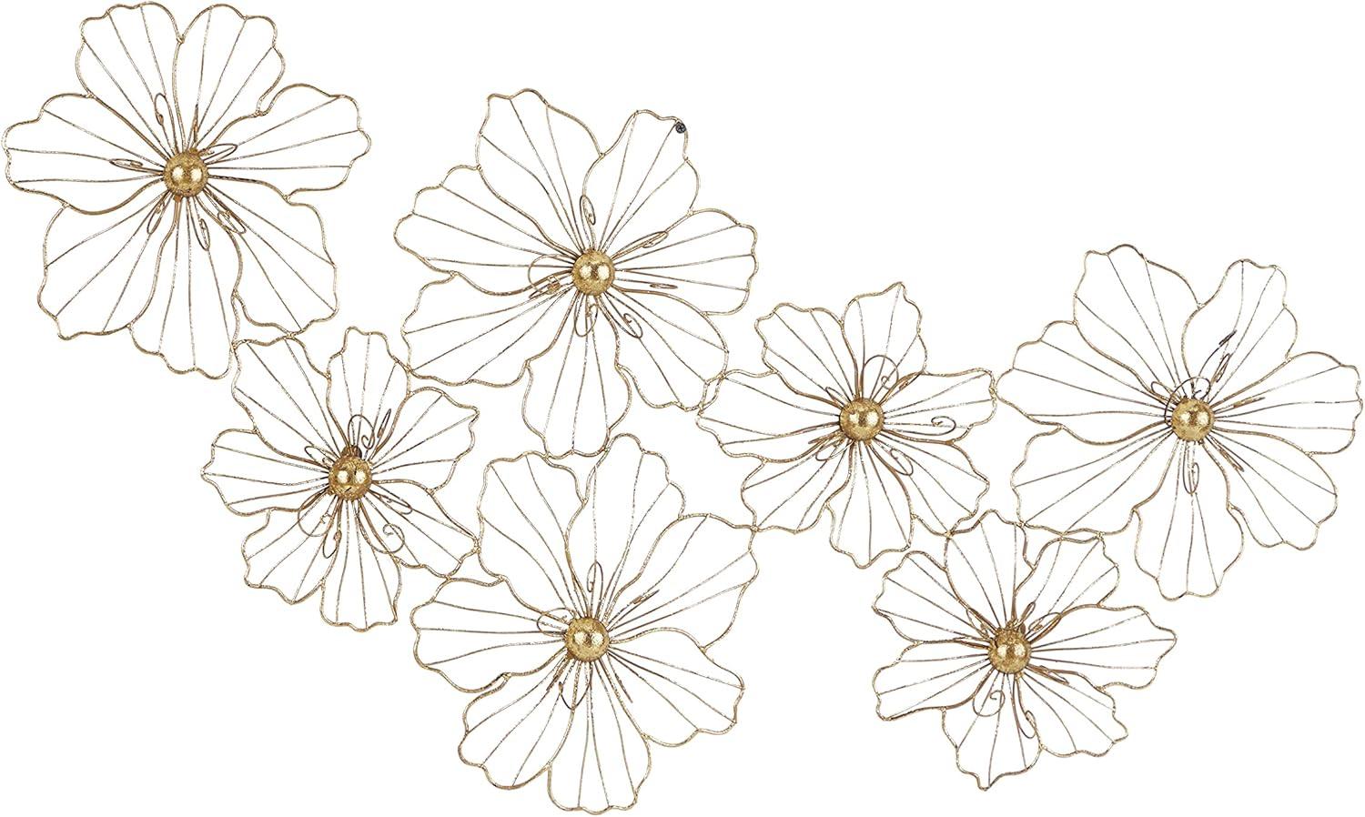 Metal Wire Foiled Floral Home Wall Decor with Scroll Accents