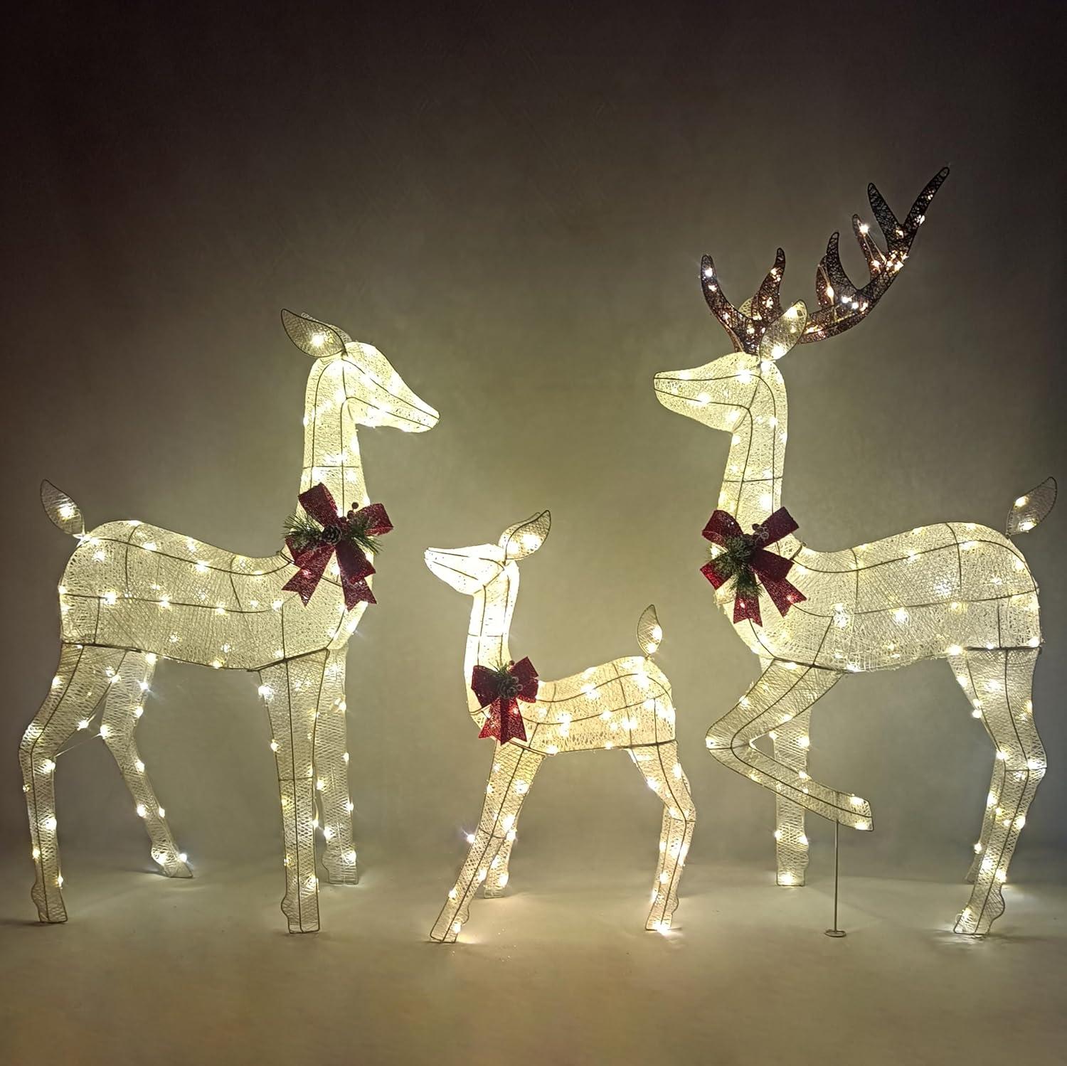 Joiedomi 3 Packs Christmas Outdoor Decoration, Deer Family with 360 LED Lighted Reindeers Yard Lights for Xmas Yard Garden Lawn Decoration