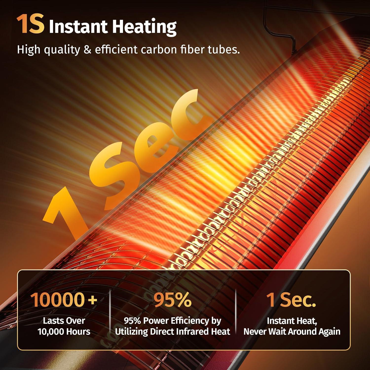 1500W Black Electric Infrared Patio Heater with Adjustable Stand