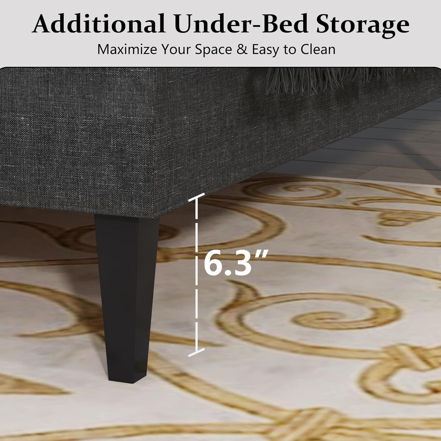 King Size Bed Frame, Upholstered Platform Bed Frame King with Button Tufted Headboard, Wooden Slats Support, No Box Spring Required, Easy Assembly, Navy Blue