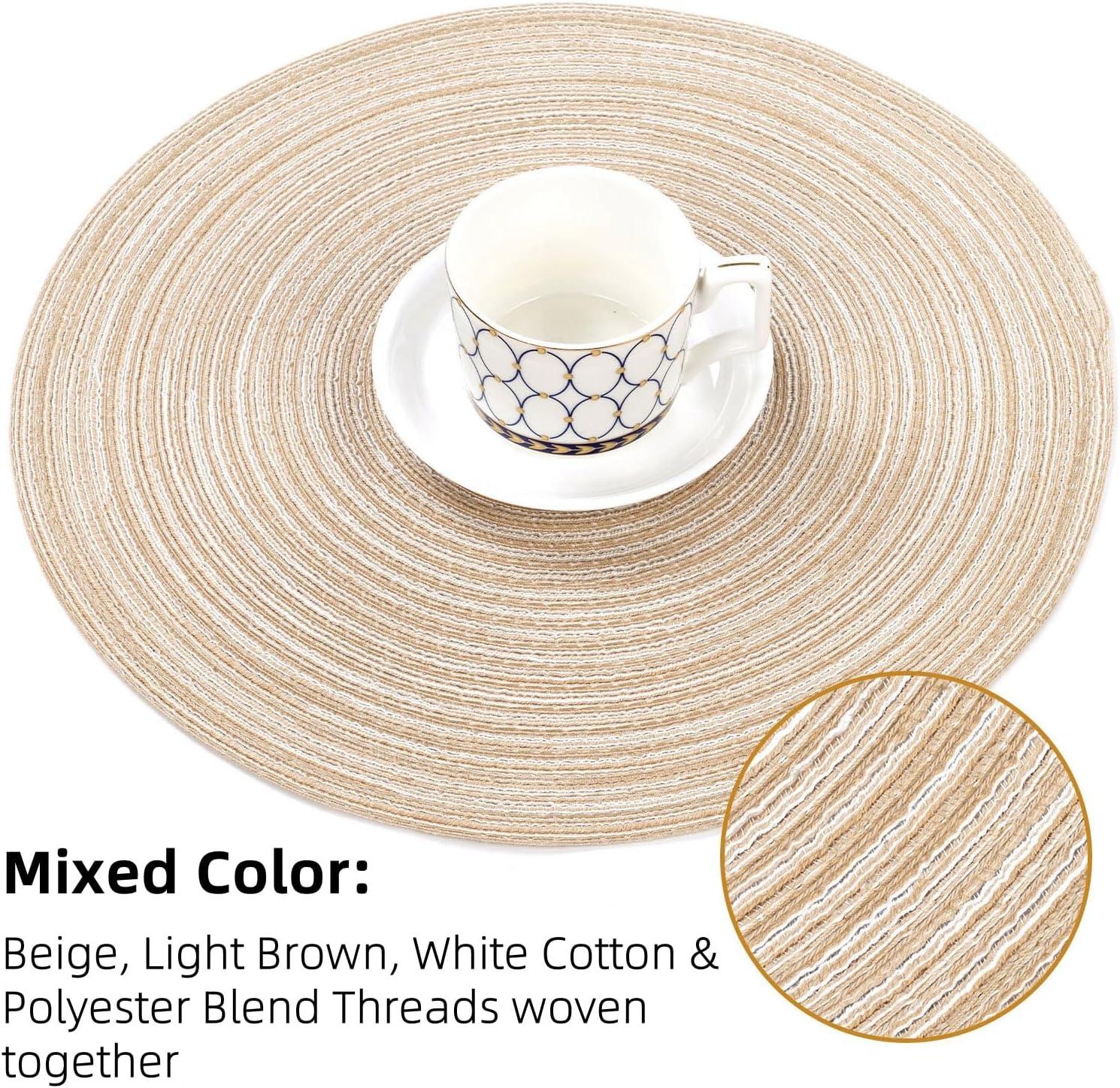 Asija Placemats,Round Cotton Braided Table Place Mats Braided Coaster Placemas Non-Slip Table Mats Placemats Set of 4 for in door Dining Kitchen Table Washable 15 inch
