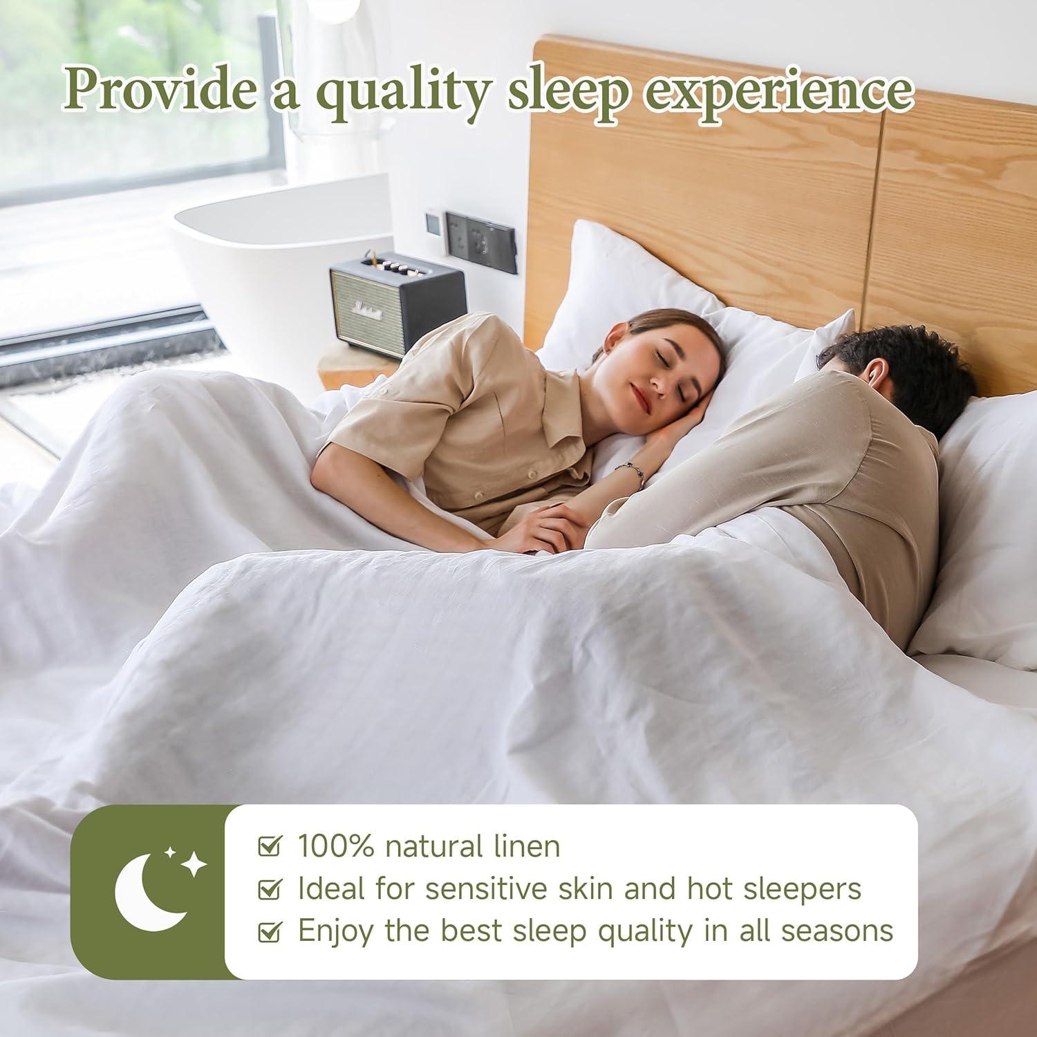 Simple&Opulence Belgian Linen Sheet Set Solid Color - 4 Pieces (1 Flat Sheet, 1 Fitted Sheet & 2 Pillowcases) Natural Flax Cotton Blend Soft Breathable Farmhouse Bedding - Full Size, White