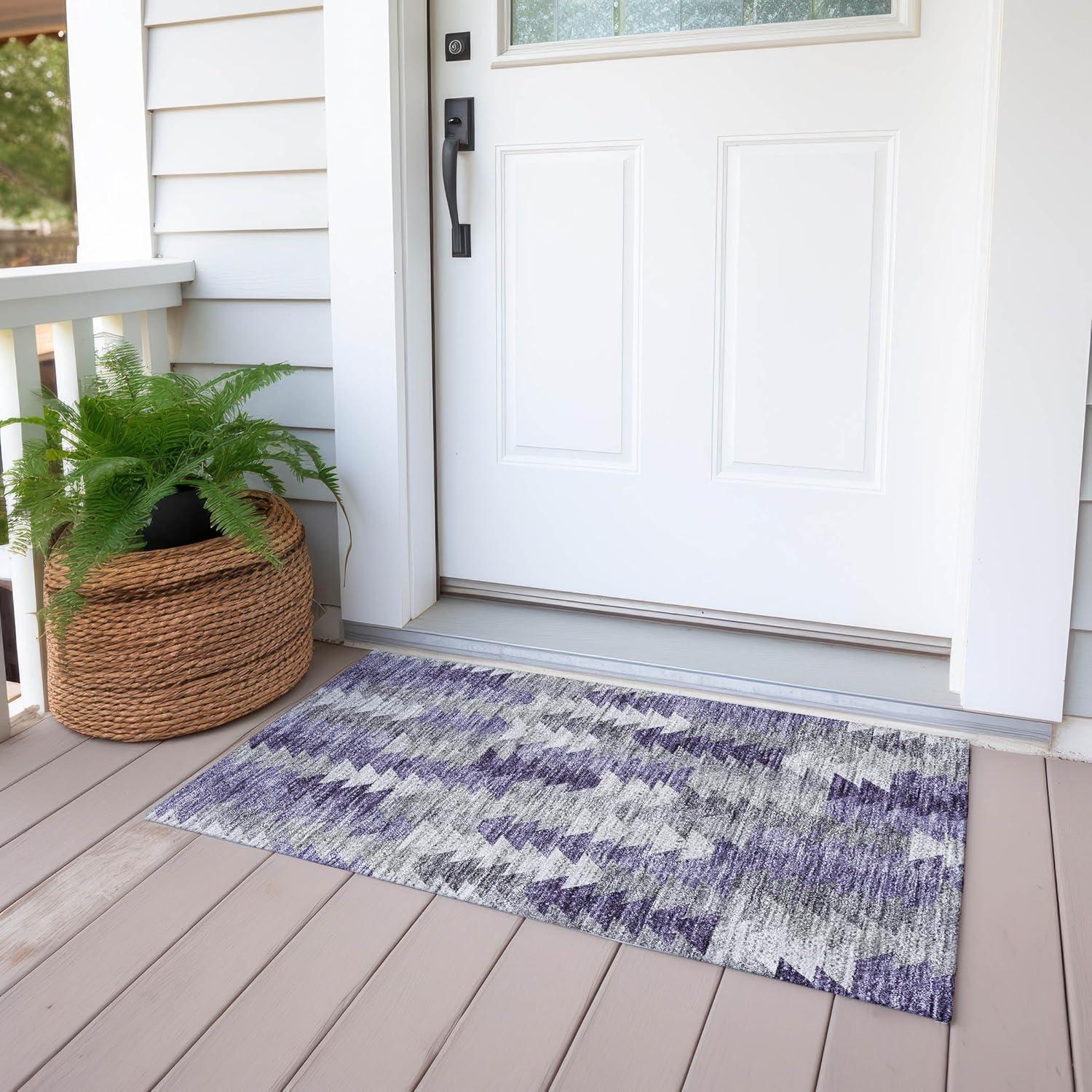 Purple and Gray Synthetic Flat Woven Washable Rug