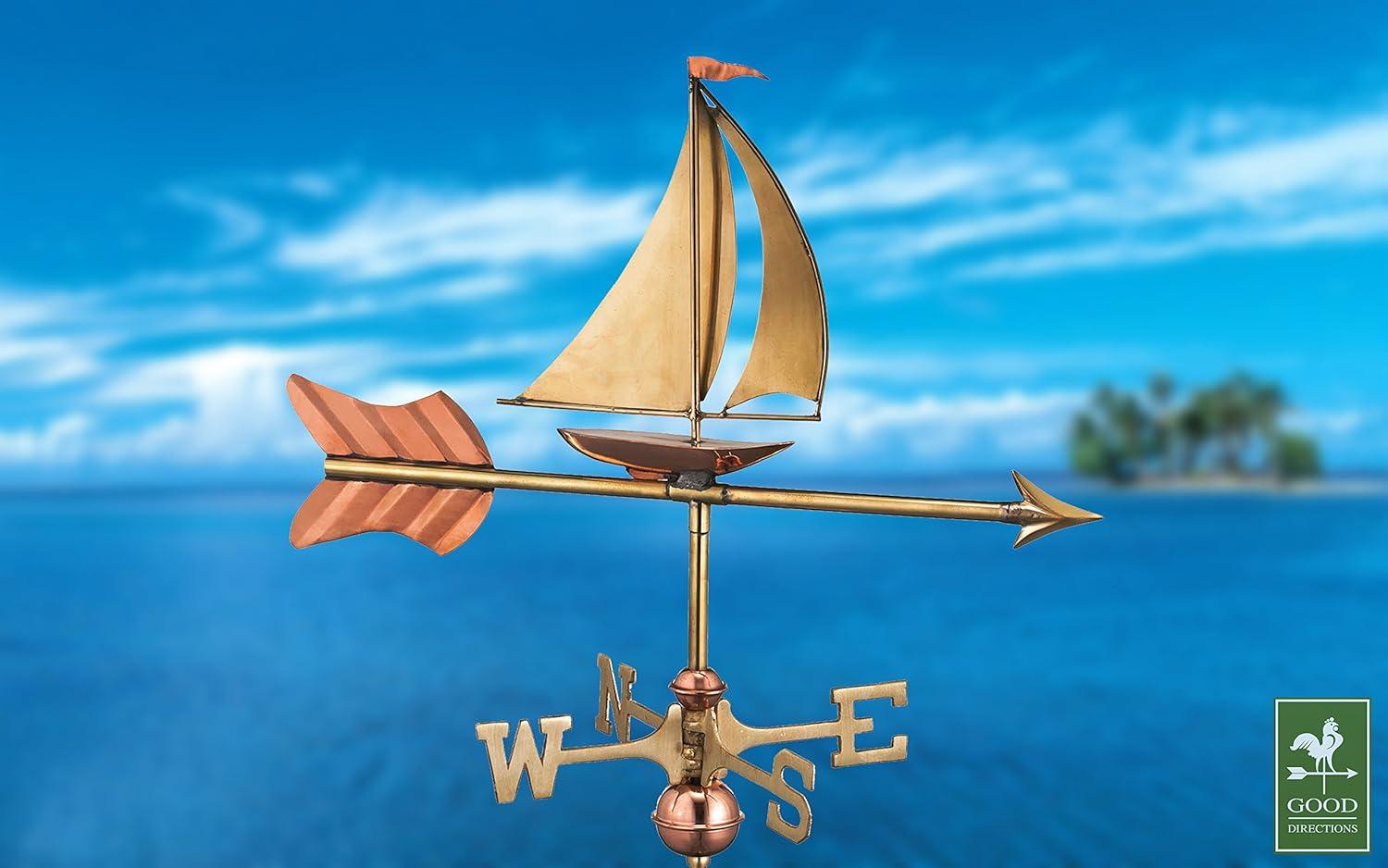 Polished Copper Sailboat Freestanding Garden Weathervane - 28" Height