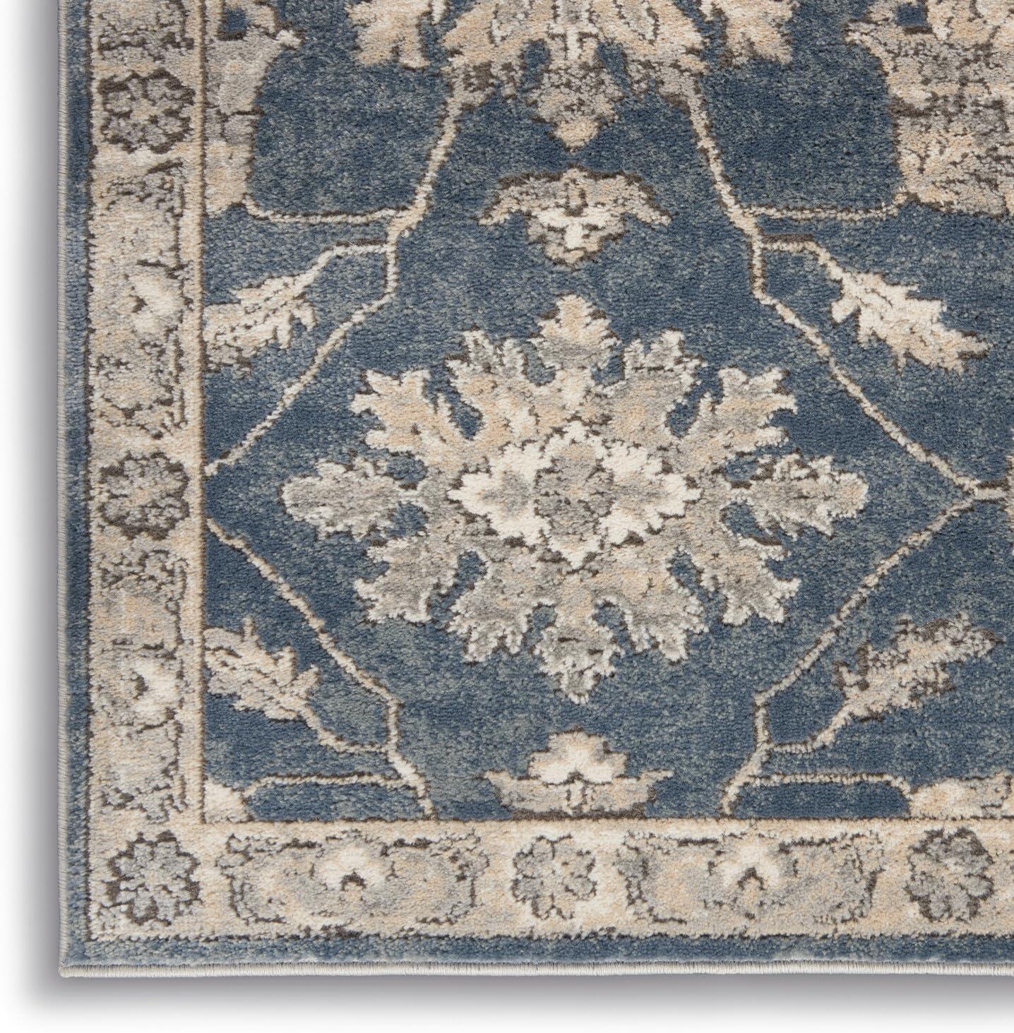 Smokey Blue and Ivory Floral Medallion 6'7" x 9'6" Synthetic Area Rug