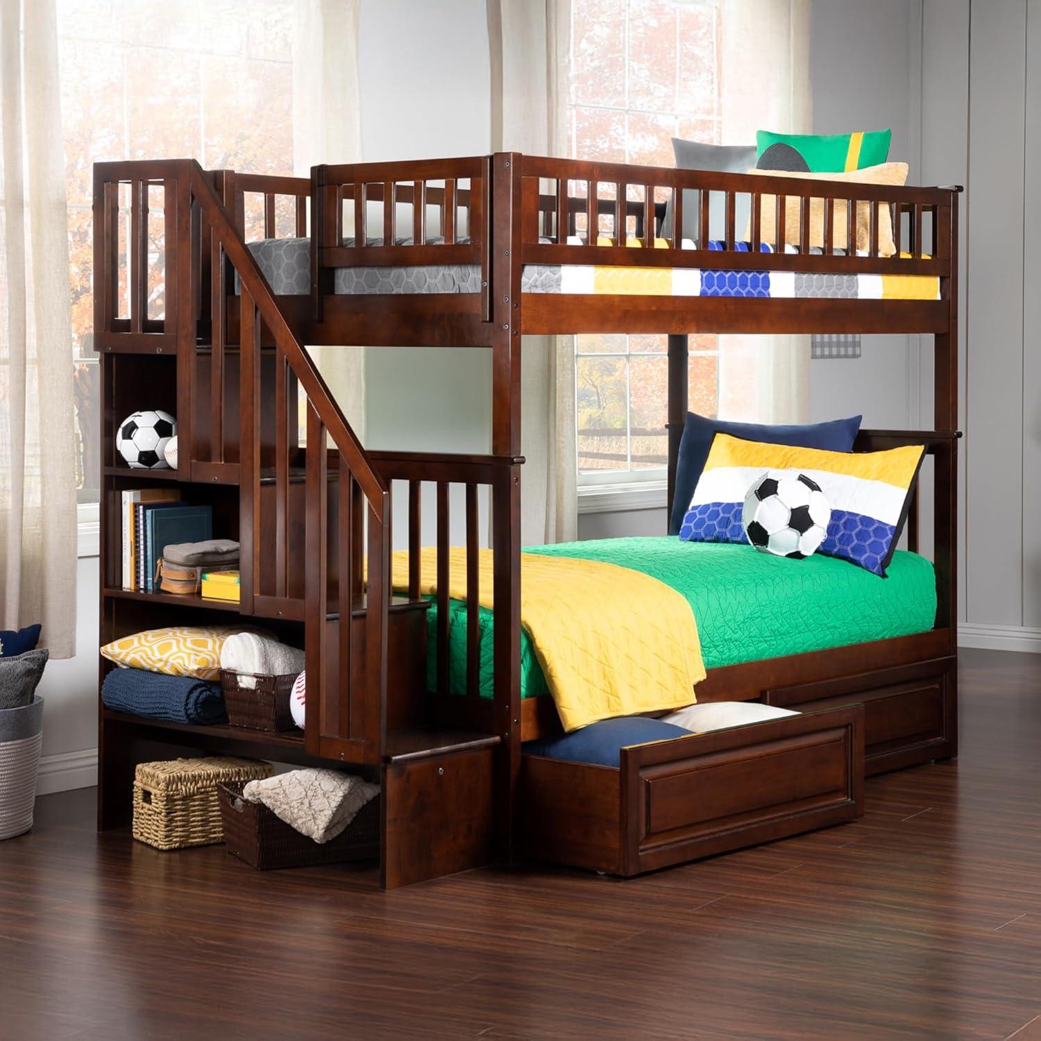 Woodland Staircase Bunk Bed Twin over Twin in Multiple Colors and Configurations