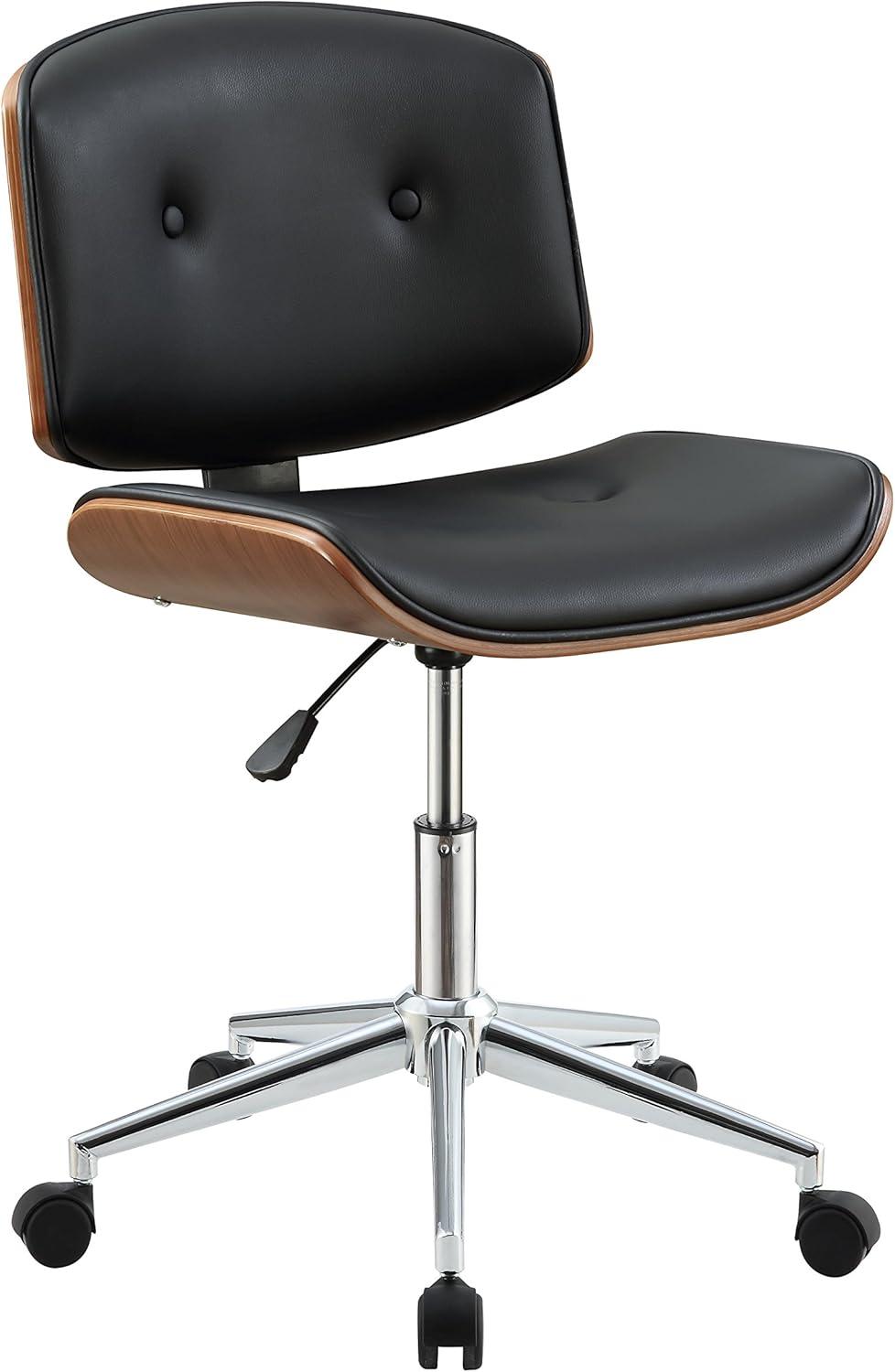 Black Faux Leather Walnut Swivel Office Chair