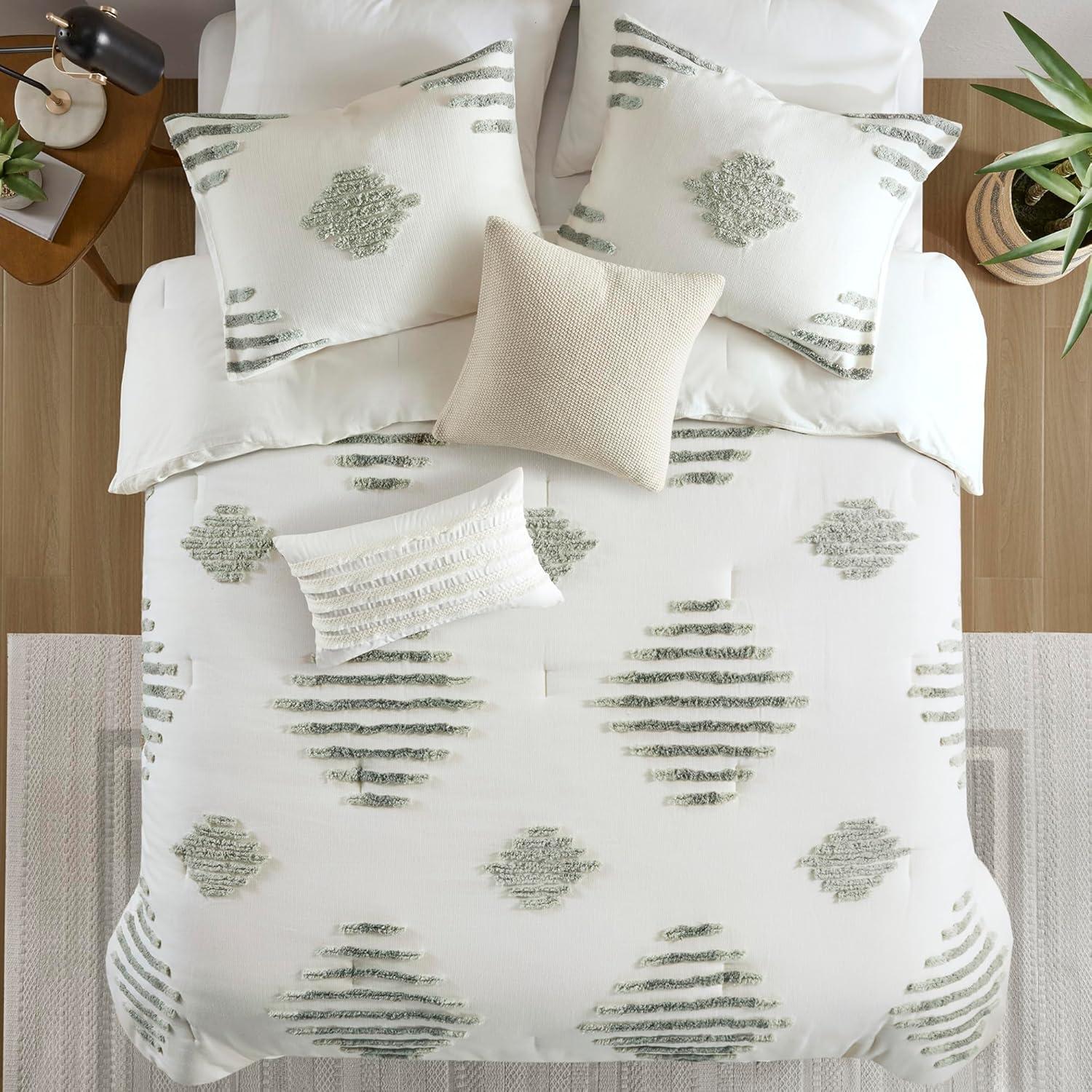 3pc Tahli Cotton Blend Chenille Comforter Set Green/Ivory - Ink+Ivy