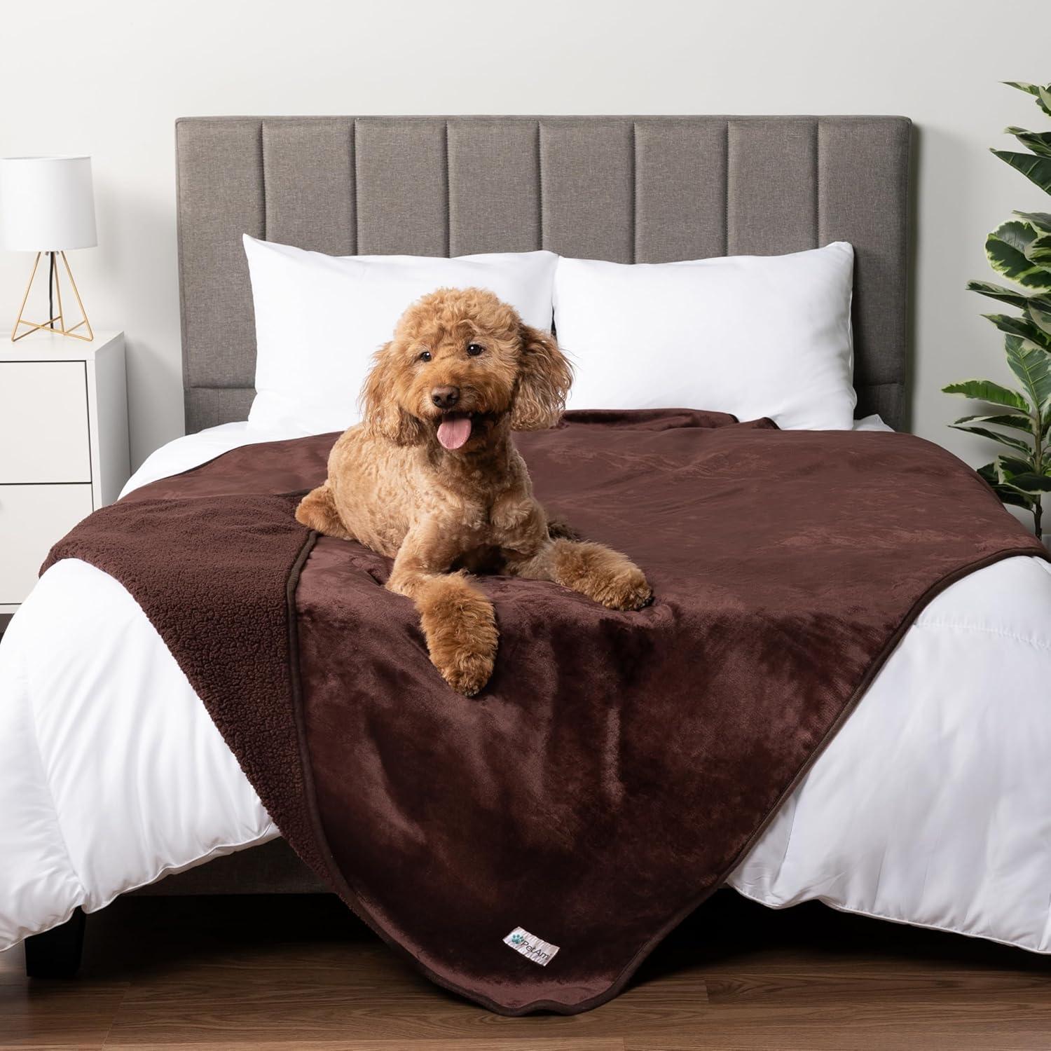 PetAmi Waterproof Dog Blanket For Pet Cat, Faux Shearling Fleece Couch Cover, Soft Plush Washable Reversible Throw