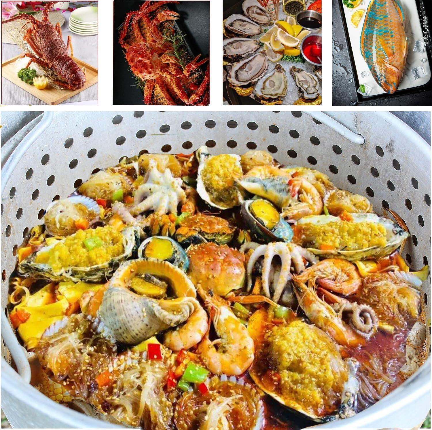 TROPOW 100 Qt Seafood Boil Pot,ACONEE Aluminum Crawfish Boiler w/Steam/Boil Basket & Strainer,110000 BTU Propane Stove Burner with Lifting Hook,10 PSI Regulator,Outdoor Cooking Shrimp Crab Boiler