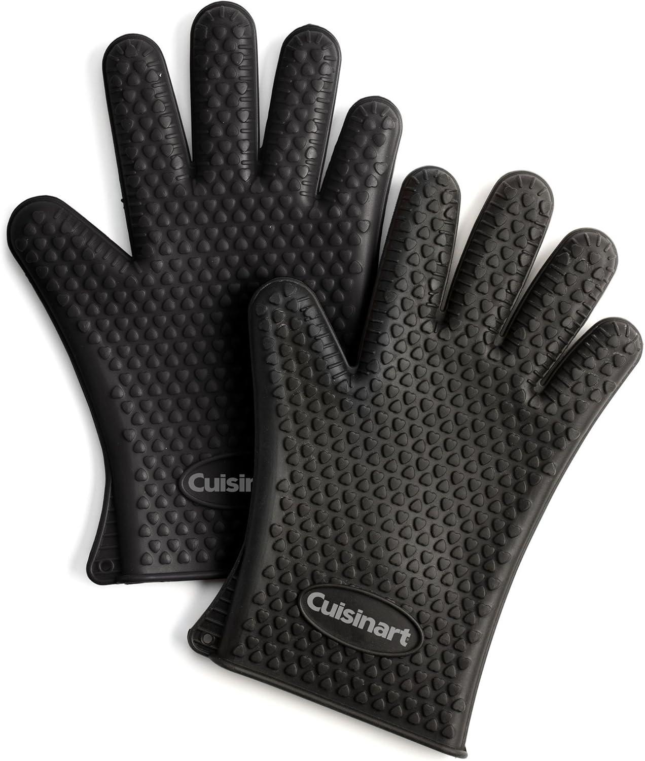 Black Heat Resistant Silicone Grill Gloves, 12-inch