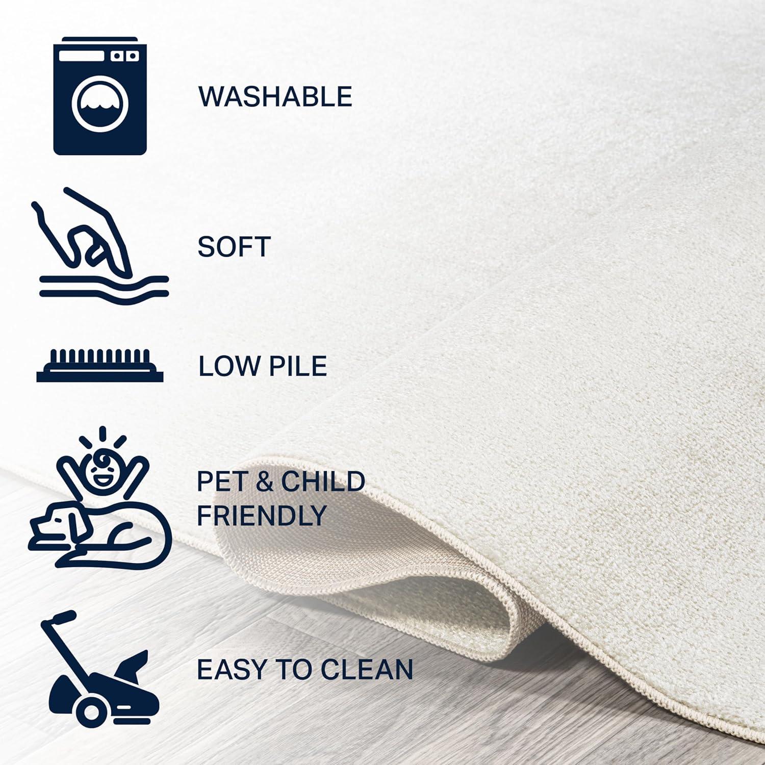 JONATHAN Y Twyla Classic Solid Low-Pile Machine-Washable Cream 4 ft. x 6 ft. Area Rug