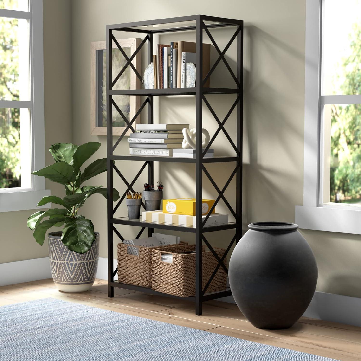 Evelyn&Zoe Celine 30" Wide Rectangular Bookcase, Blackened Bronze