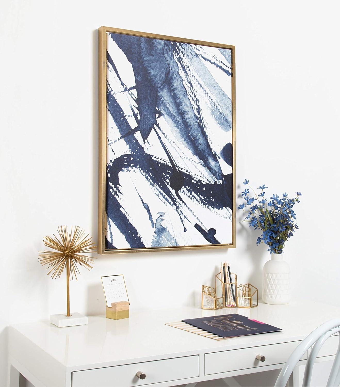 Kate & Laurel All Things Decor 23"x33" Sylvie Indigo Watercolor Framed Wall Art by Amy Peterson Gold Modern Blue Abstract Wall Art