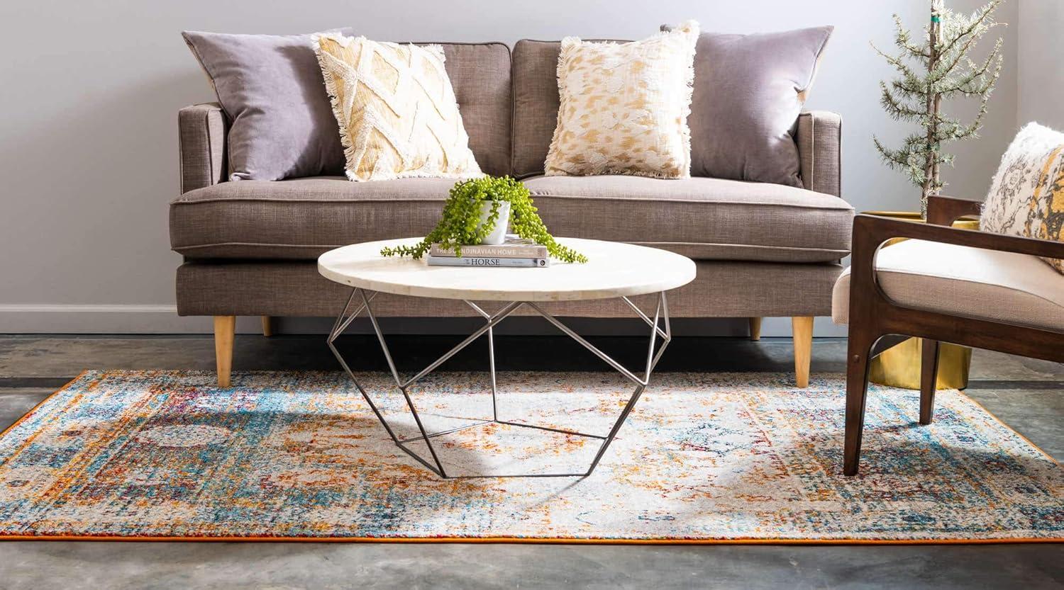 Unique Loom Rosso Collection Area Rug - Bellini (5' 1" x 8' Rectangle Beige/Blue)