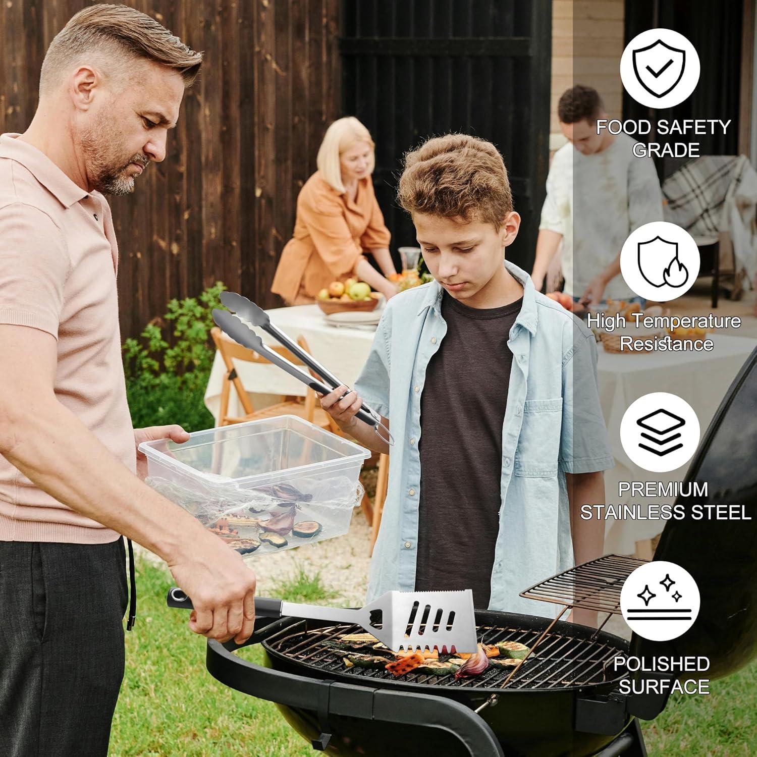 Griddle Accessories Kit - Grilling Accessories, Stainless Steel Heavy Duty Grill Tools Set with Spatula, Fork, Tongs and Gift-Box for Outdoor Barbecue, Home Grill (3PCS)