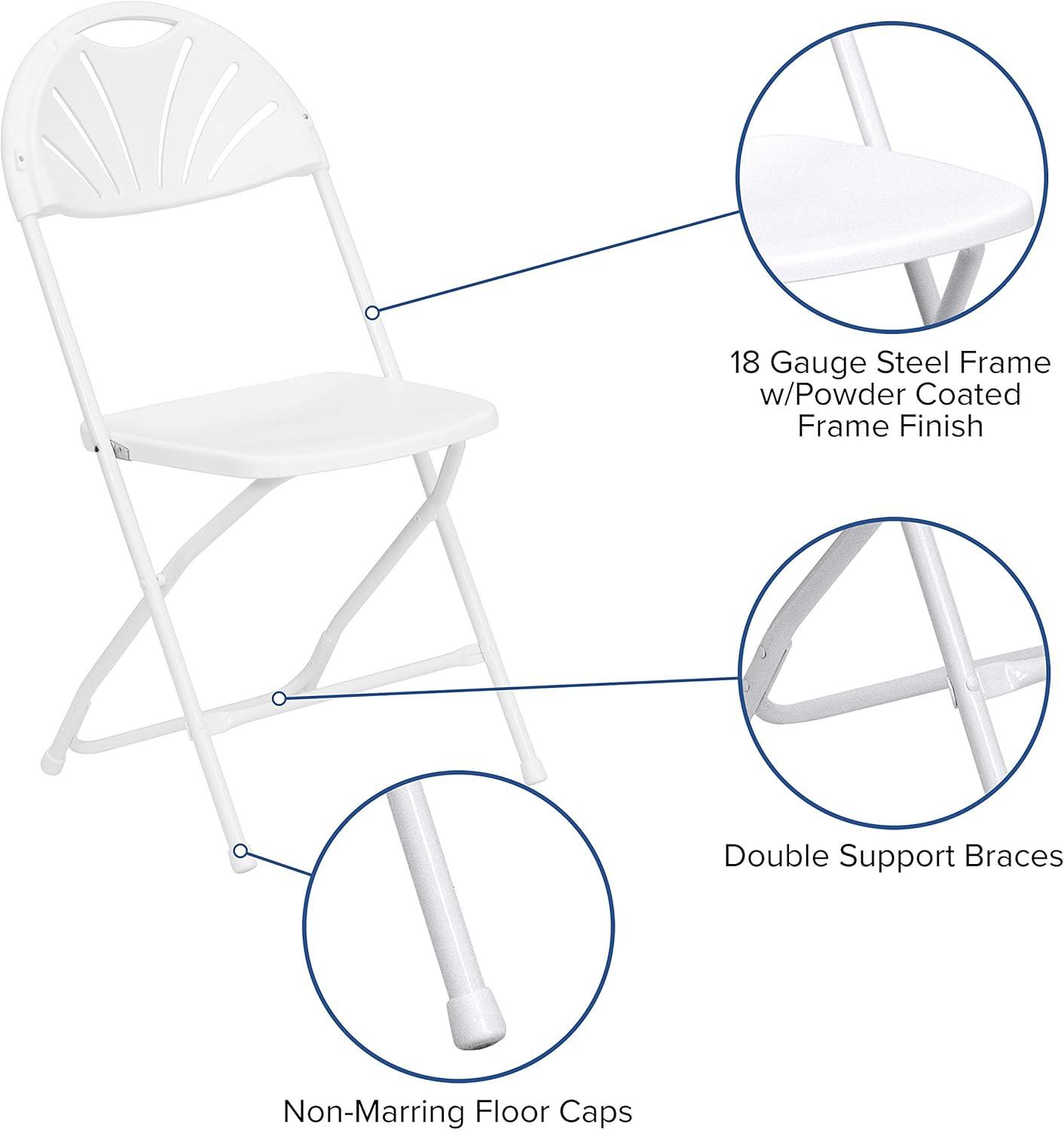 Emma and Oliver 2 Pack 650 lb. Capacity White Plastic Fan Back Folding Chair