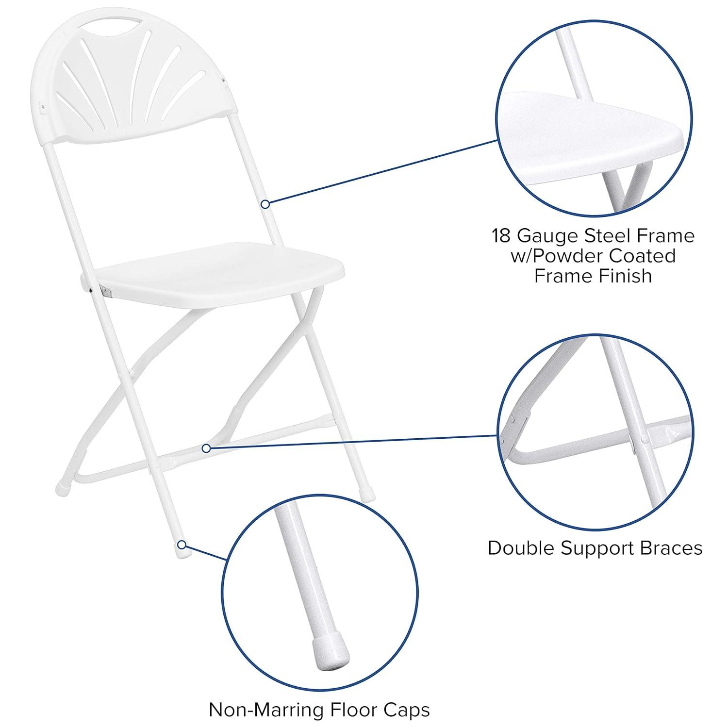 Emma and Oliver 2 Pack 650 lb. Capacity White Plastic Fan Back Folding Chair