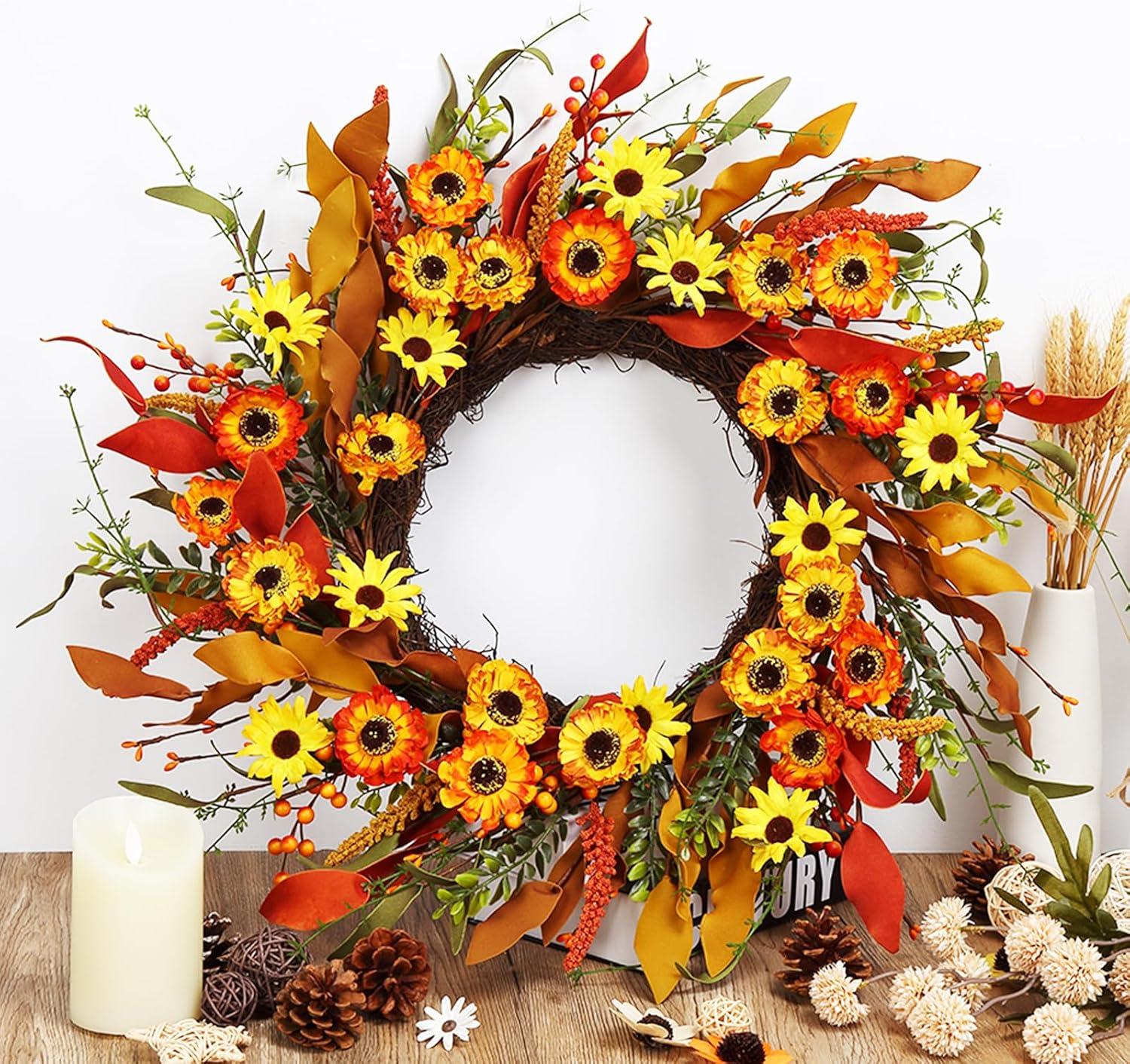 20-Inch Orange and Yellow Artificial Fall Grapevine Wreath