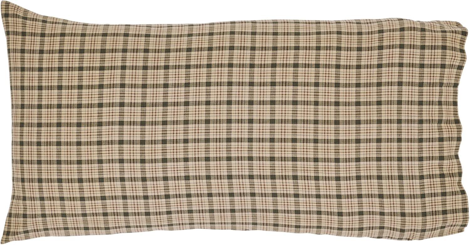 VHC Brands Cider Mill King-Size Plaid Pillow Case, Tan, 21x40, Set of 2