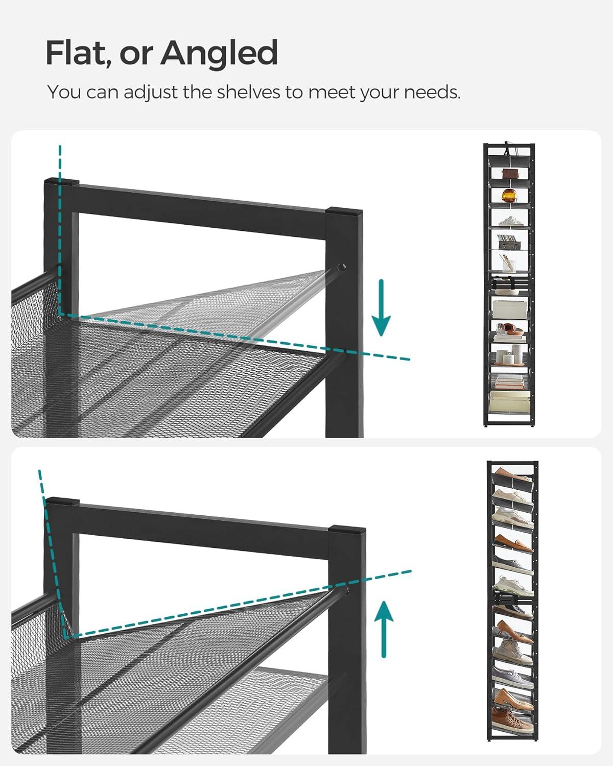 Black 12-Tier Stackable Metal Shoe Rack with Adjustable Shelves