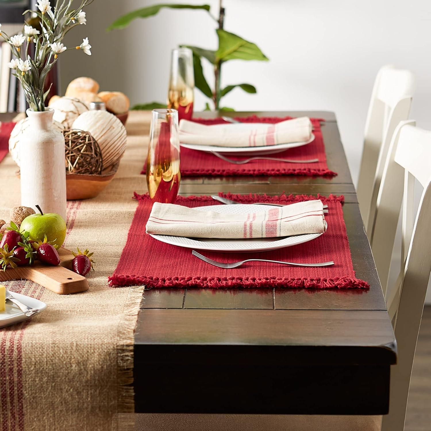 DII Variegated Fringe Placemat Set 8 Piece, Tango Red, MT 13x19", NP 20x20"