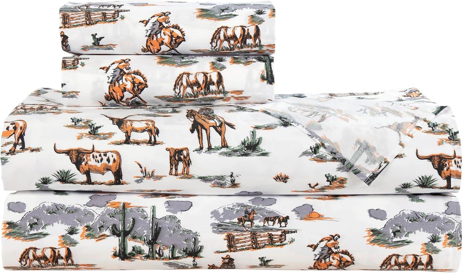 Queen Cotton Western Animal Print Sheet Set