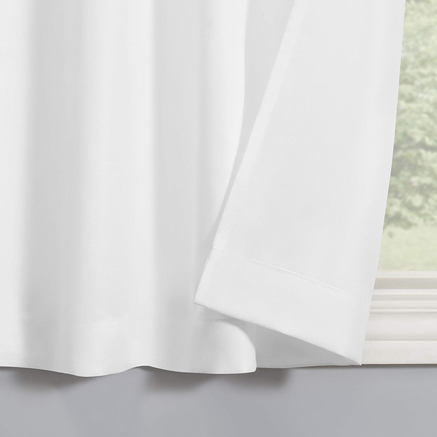 White Sheer Polyester Rod Pocket Kitchen Curtain Set