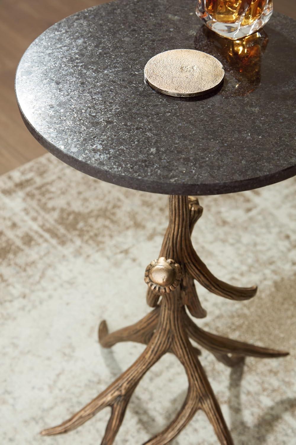 Black Marble and Gold Faux Antler Round Accent Table