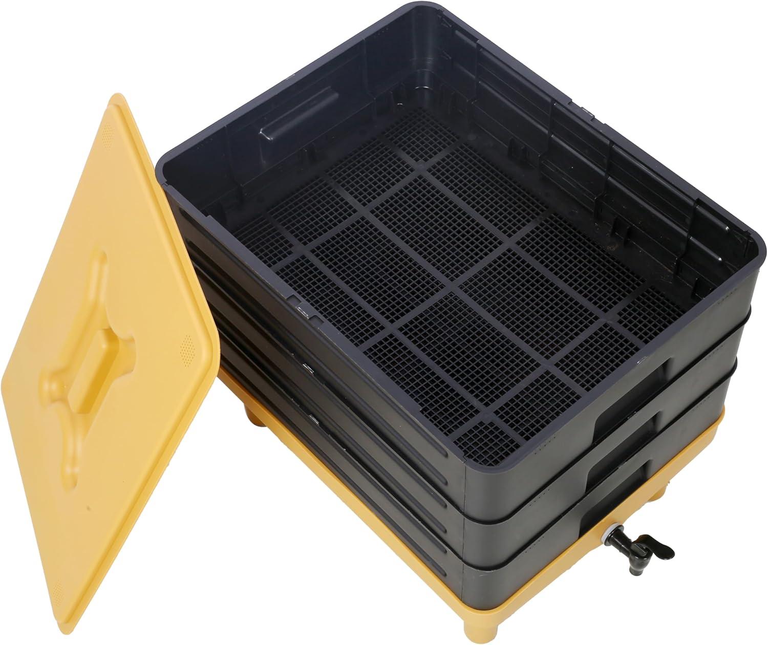 Large Capacity 3-Tray Worm Composter Kit 65L Stackable System for Nutrient-Rich Compost Efficient Indoor & Outdoor Vermicomposting Starter Odor-Free Recycling Bin Earth-Friendly Design