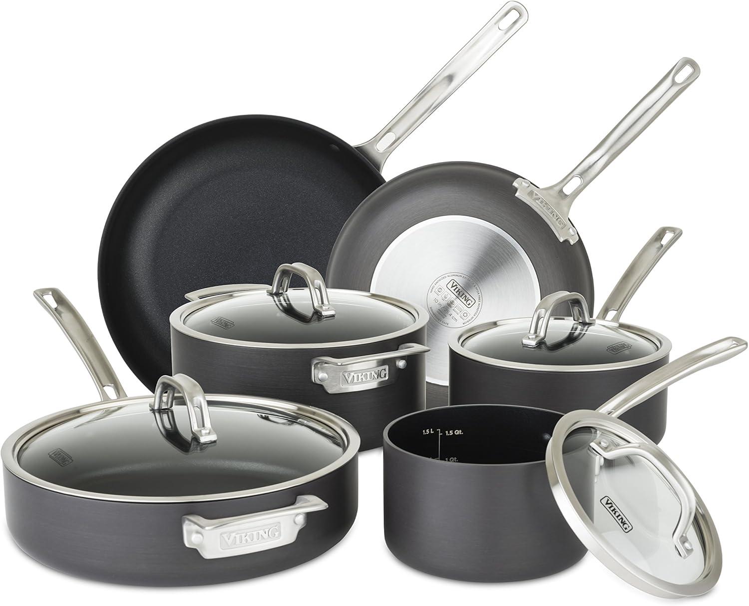 Viking 10-Piece Hard Anodized Nonstick Cookware Set with Glass Lids