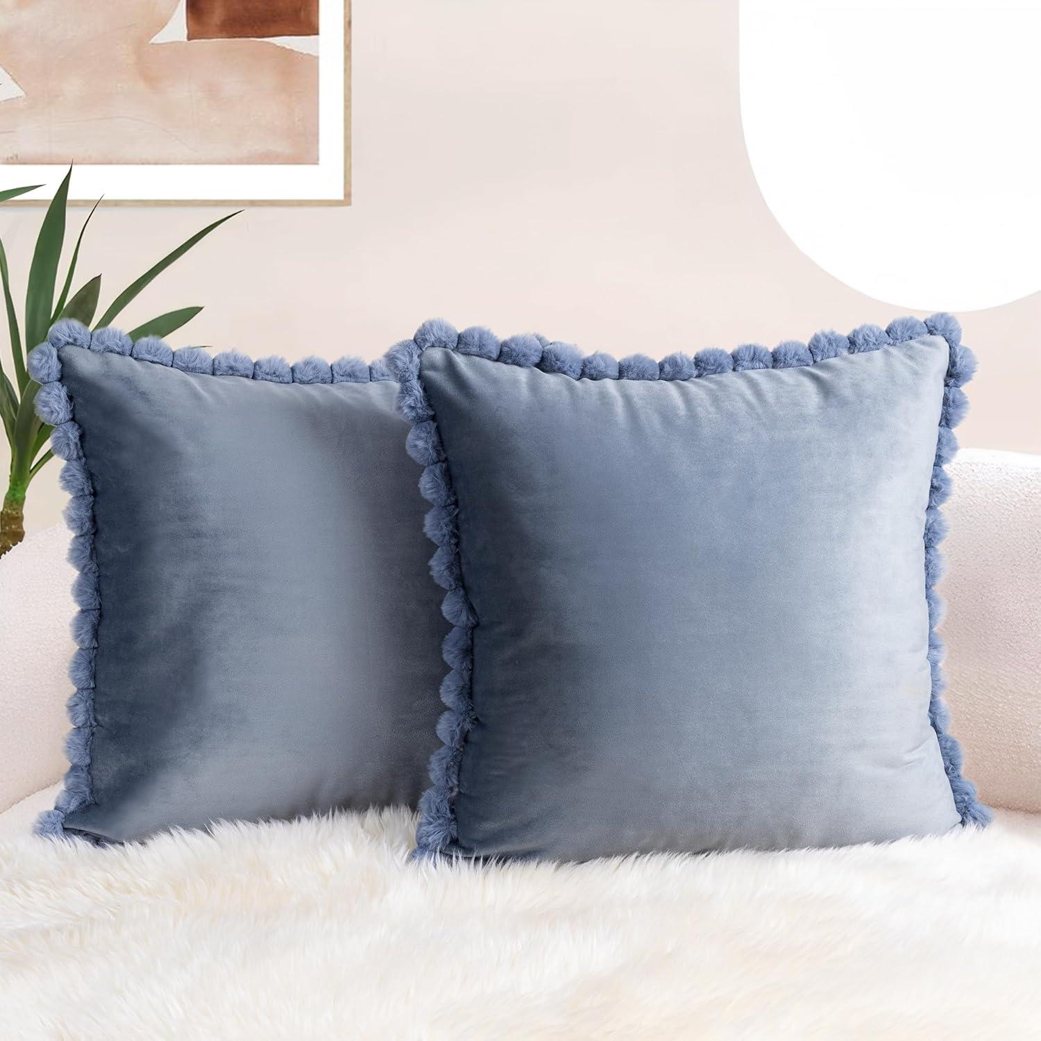 Deconovo Deconovo Pom-poms Velvet Reversible Pillow Cover (Set of 2)