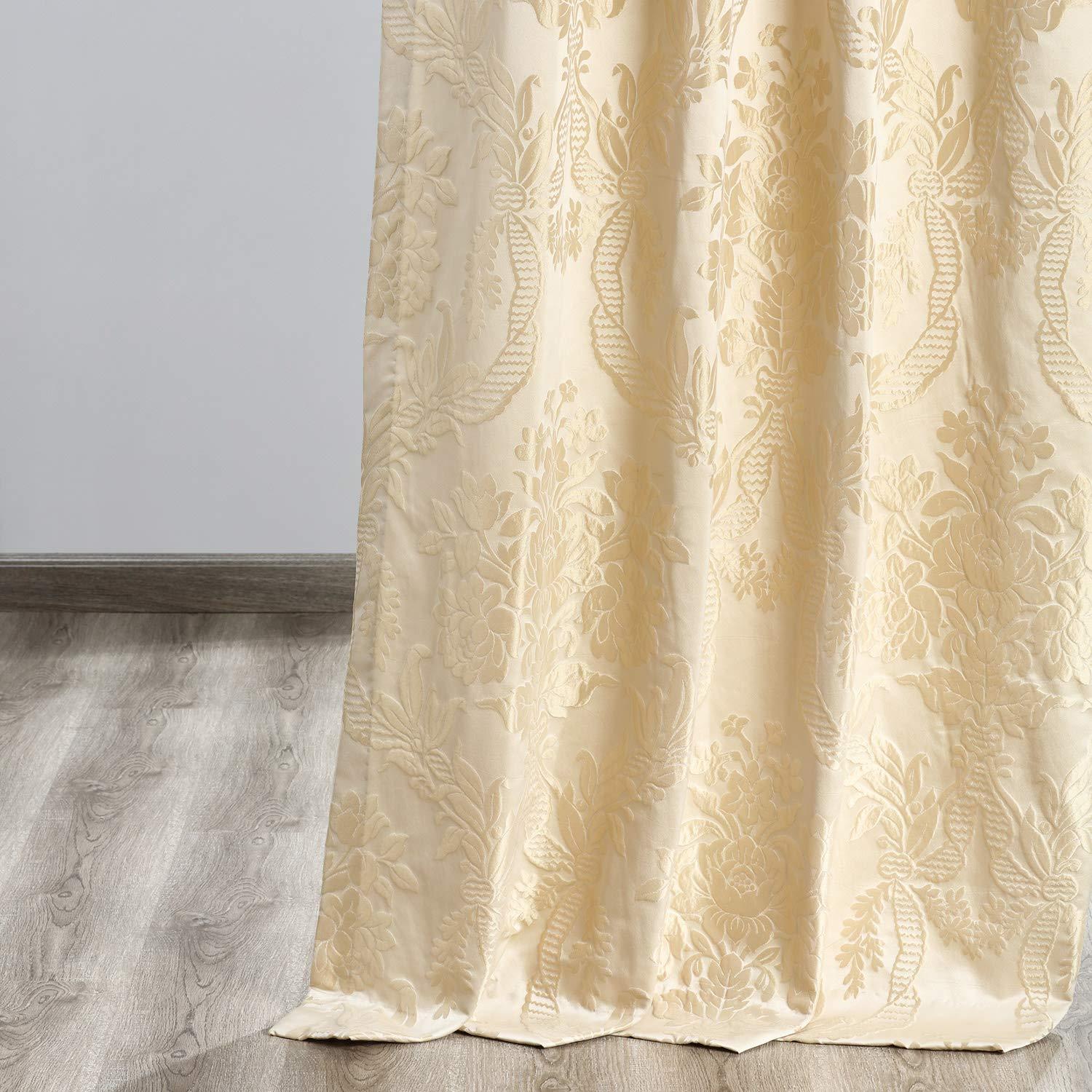 HPD Half Price Drapes Designer Damask Curtains for Room Decoration 108 Inches Long Faux Silk Room Darkening Curtains (1 Panel), 50W x 108L, Magdelena Champaign/Beige