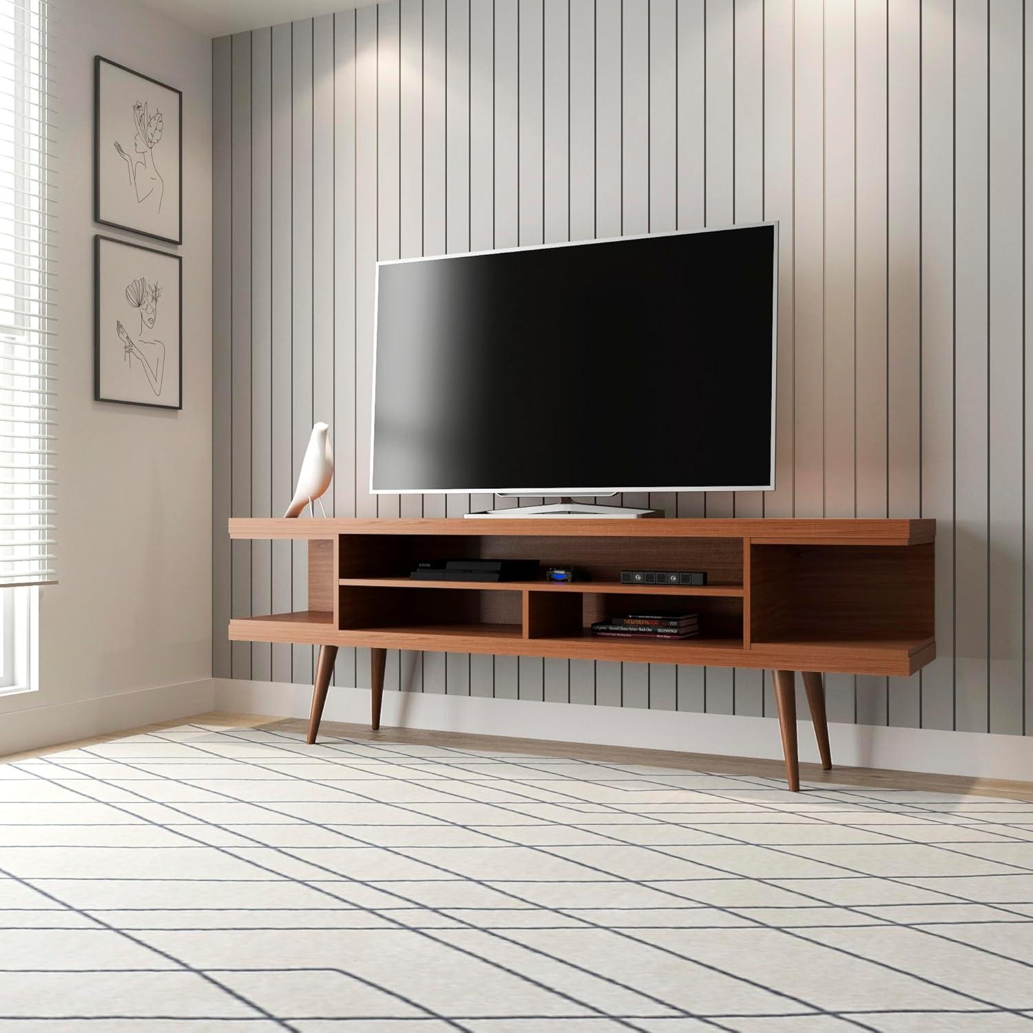 Maple Cream Mid-Century Modern TV Stand with Graduated Legs