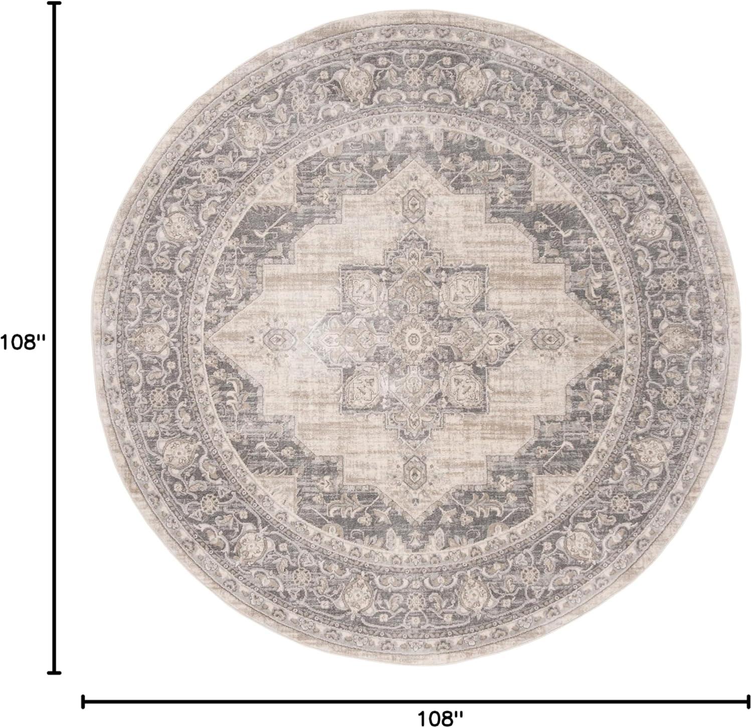 SAFAVIEH Brentwood Salah Oriental Area Rug, Cream/Grey, 9' x 9' Round